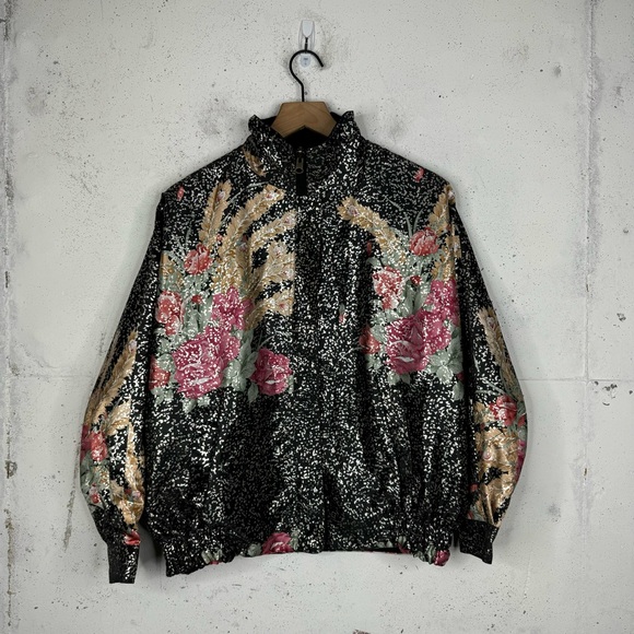 Floral Vintage Seoul Olympics Reversible Bomber Jacket 80s Korea Zip Up OSFA - Picture 1 of 12
